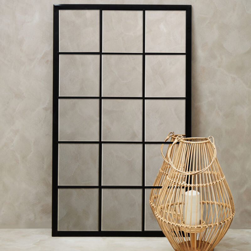 Orsina Descartes Black Large Grid Wall Mirror | Rectangular Metal Frame