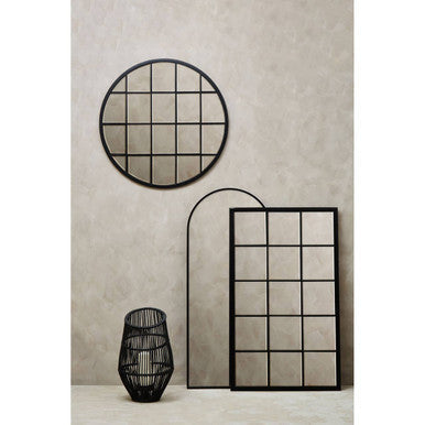 Orsina Descartes Black Large Grid Wall Mirror | Rectangular Metal Frame