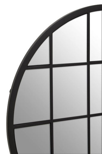 Orsina Descartes Round Black Metal Wall Mirror with Geometric Overlay