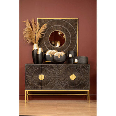 Orsina Sadri Round Mango Wood Wall Mirror – Brown with Gold Edge