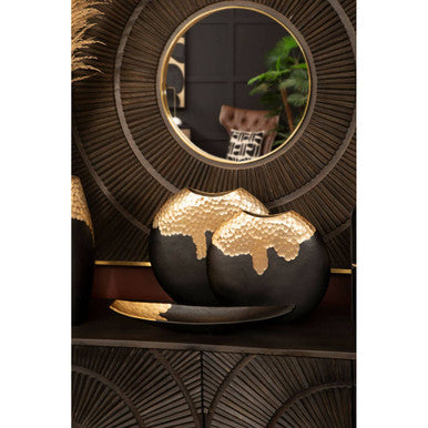 Orsina Sadri Round Mango Wood Wall Mirror – Brown with Gold Edge