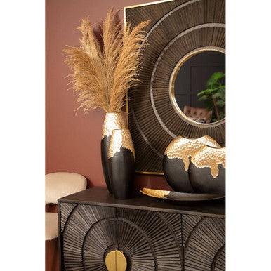 Orsina Sadri Round Mango Wood Wall Mirror – Brown with Gold Edge