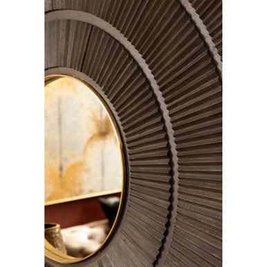 Orsina Sadri Round Mango Wood Wall Mirror – Brown with Gold Edge