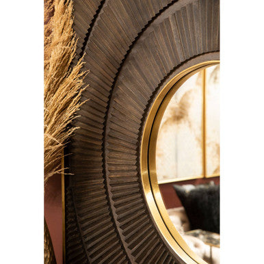 Orsina Sadri Round Mango Wood Wall Mirror – Brown with Gold Edge