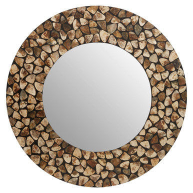 Orsina Palu Round Black Wall Mirror with Natural Seashell Inlay