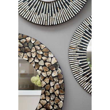 Orsina Palu Round Black Wall Mirror with Natural Seashell Inlay