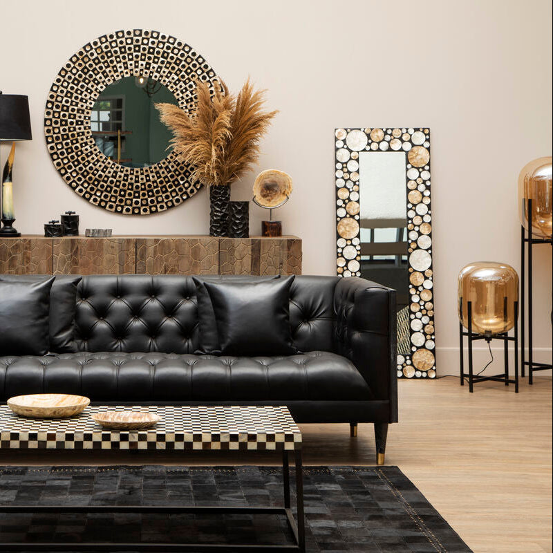 Orsina Palu Rectangular Black Wall Mirror with Shell Inlay Decor