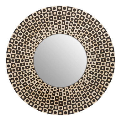 Orsina Palu Round Black Wall Mirror with Geometric Shell Inlay