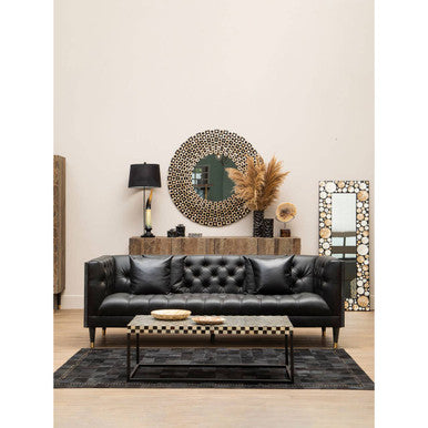 Orsina Palu Round Black Wall Mirror with Geometric Shell Inlay