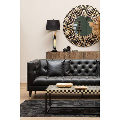 Orsina Palu Round Black Wall Mirror with Geometric Shell Inlay