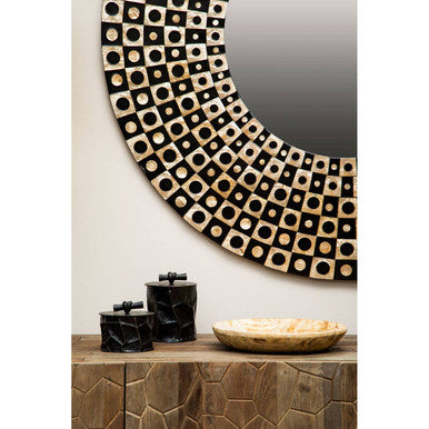 Orsina Palu Round Black Wall Mirror with Geometric Shell Inlay