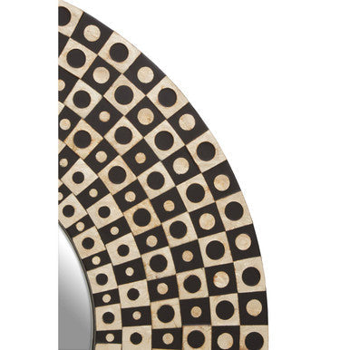 Orsina Palu Round Black Wall Mirror with Geometric Shell Inlay