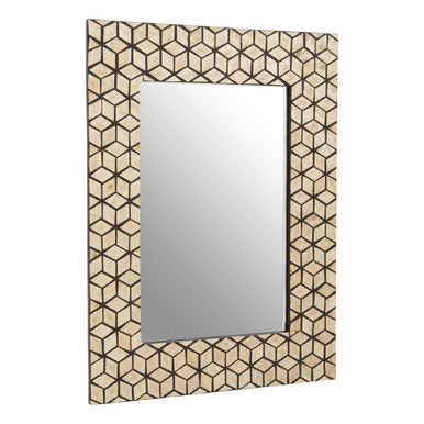 Orsina Palu Black Wall Mirror with Geometric Seashell Inlay
