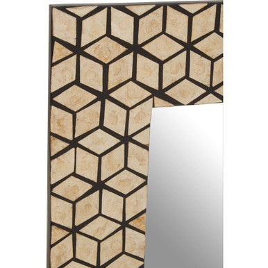 Orsina Palu Black Wall Mirror with Geometric Seashell Inlay