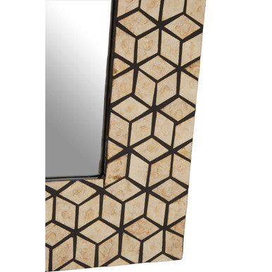 Orsina Palu Black Wall Mirror with Geometric Seashell Inlay