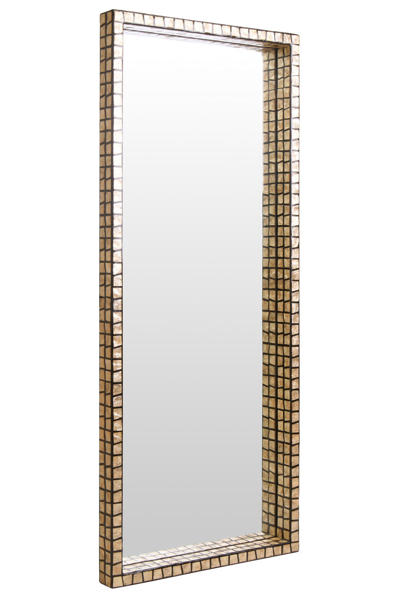 Orsina Palu Tall Black Wall Mirror | Rectangular Shell Mosaic Inlay