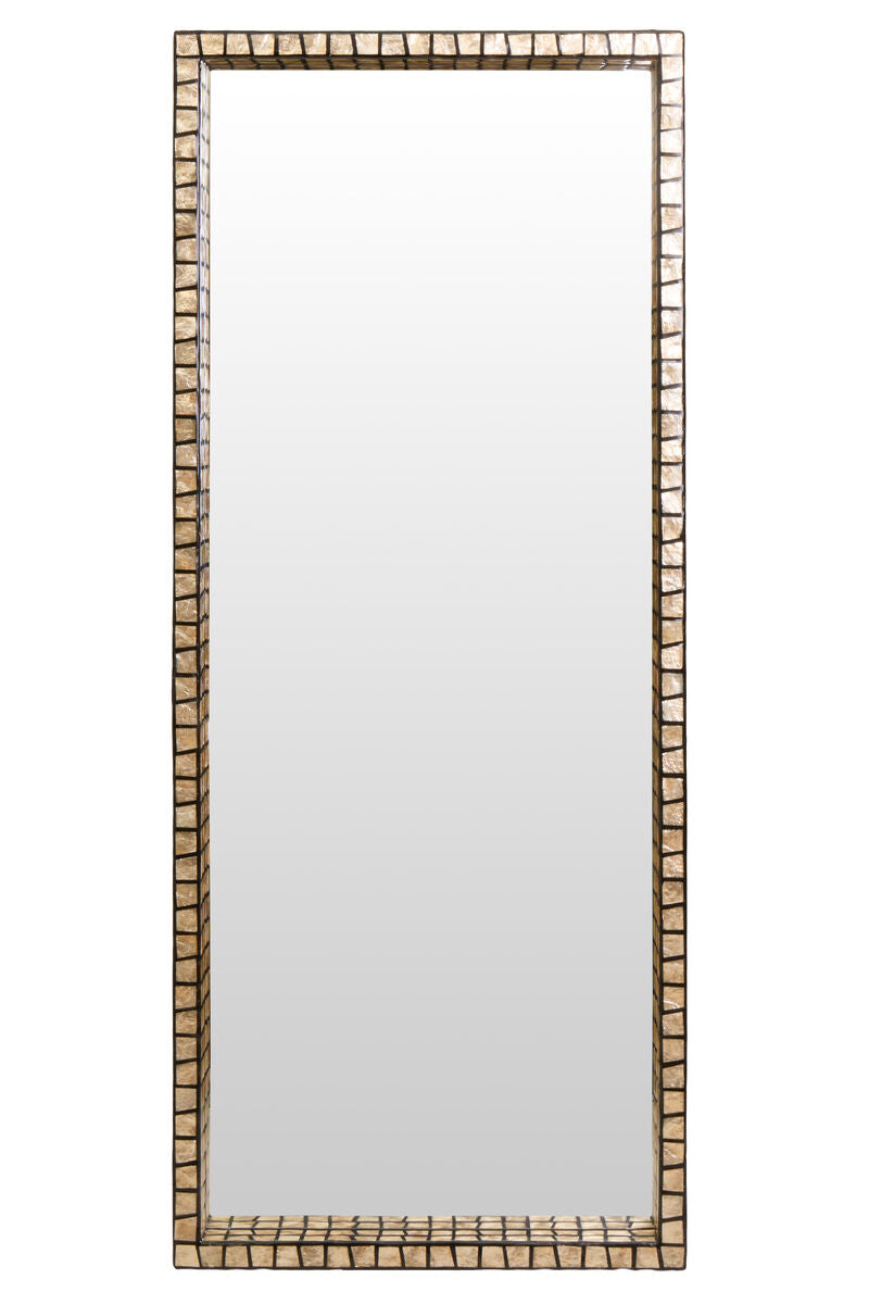 Orsina Palu Tall Black Wall Mirror | Rectangular Shell Mosaic Inlay