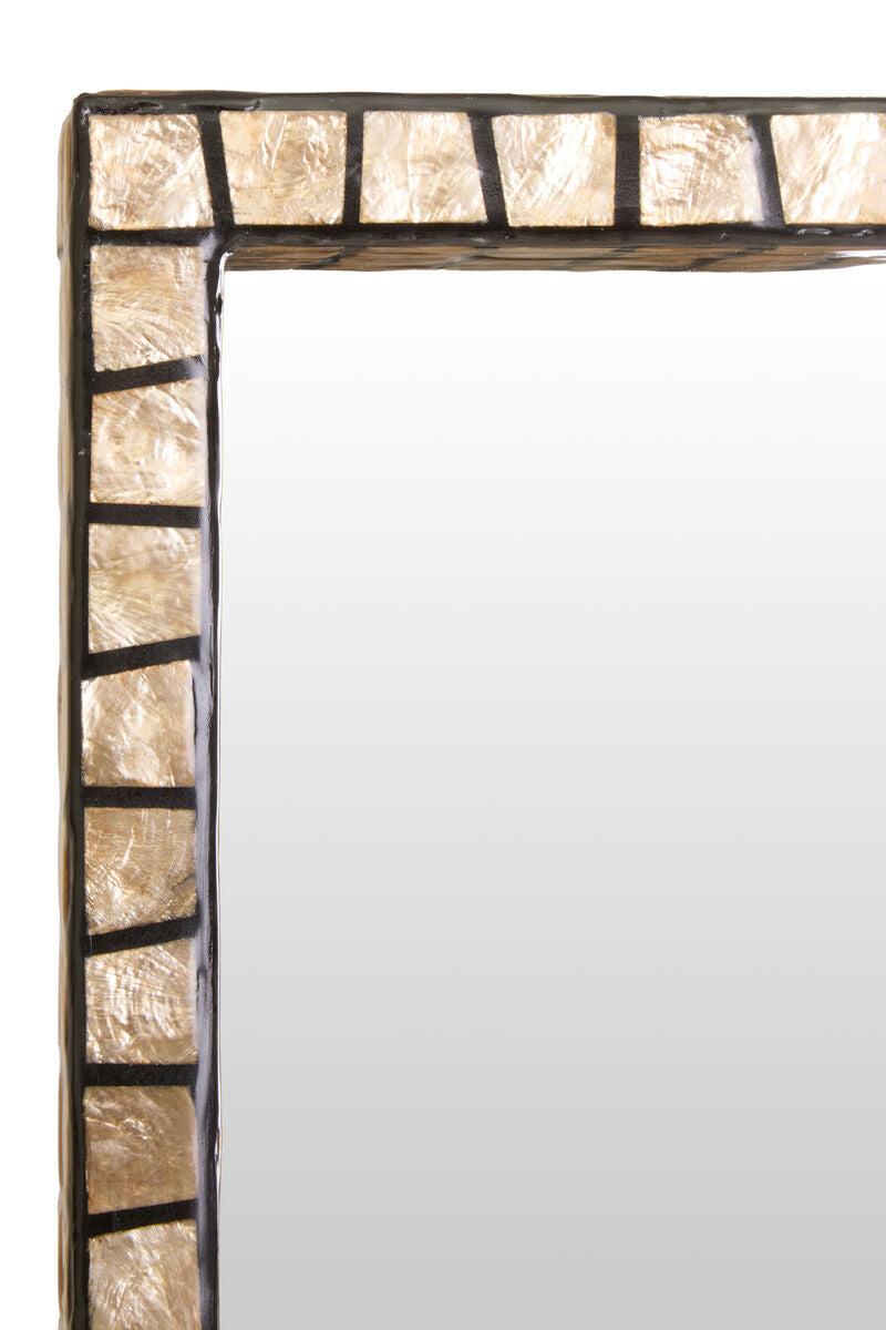 Orsina Palu Tall Black Wall Mirror | Rectangular Shell Mosaic Inlay