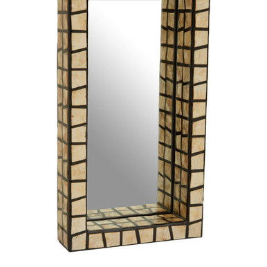 Orsina Palu Tall Black Wall Mirror | Rectangular Shell Mosaic Inlay