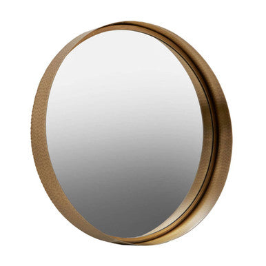 Orsina Leonov Round Gold Wall Mirror – Hammered Stainless Steel, 24"