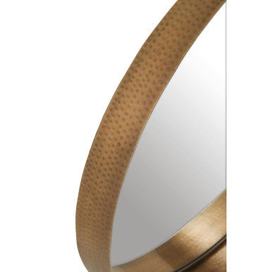 Orsina Leonov Round Gold Wall Mirror – Hammered Stainless Steel, 24"