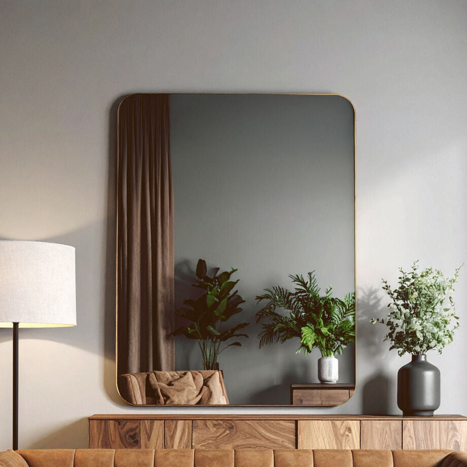 Orsina Ella Gold Wall Mirror – Rectangular Metal Frame with Rounded Corners