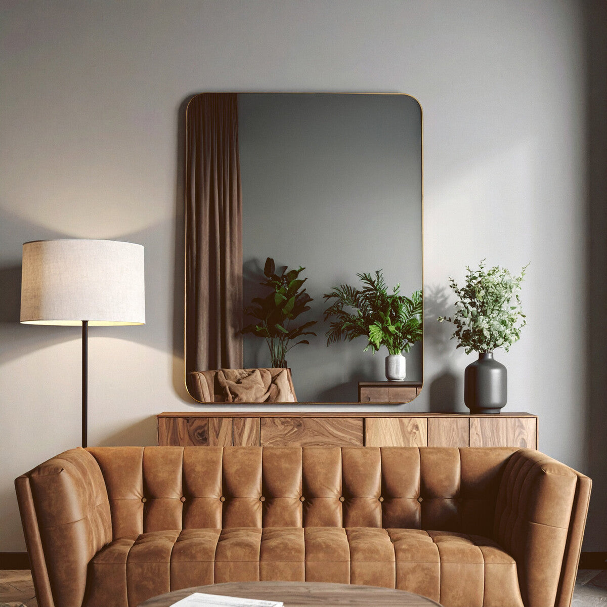 Orsina Ella Gold Wall Mirror – Rectangular Metal Frame with Rounded Corners