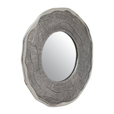 Orsina Silva Round Wall Mirror – Small Oak Effect Silver Accent