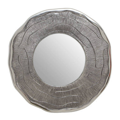 Orsina Silva Round Wall Mirror – Small Oak Effect Silver Accent