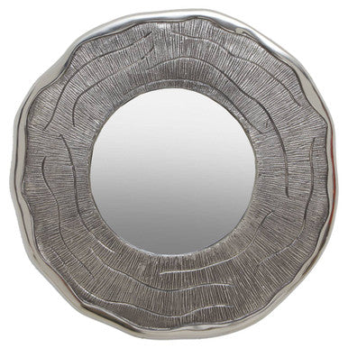 Orsina Silva Round Wall Mirror – Small Oak Effect Silver Accent