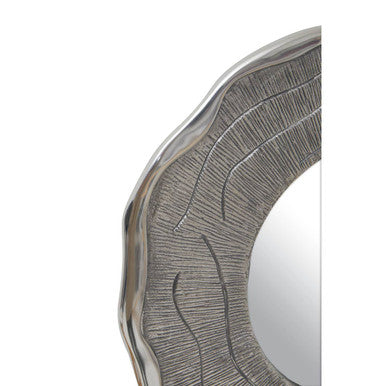 Orsina Silva Round Wall Mirror – Small Oak Effect Silver Accent