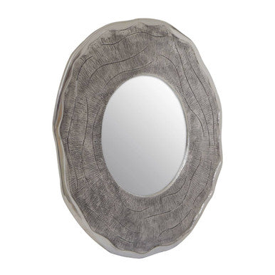Orsina Silva Round Wall Mirror – Large Oak Effect Silver Frame