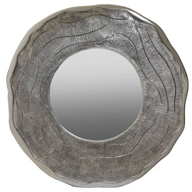 Orsina Silva Round Wall Mirror – Large Oak Effect Silver Frame