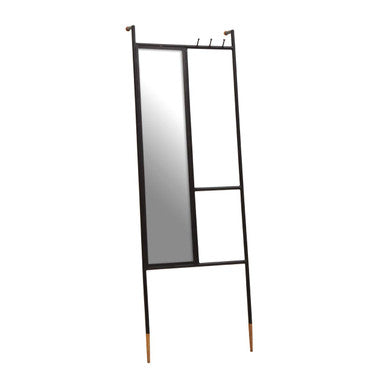 Orsina Nirav Black Iron Floor Mirror with Integrated Coat Rack