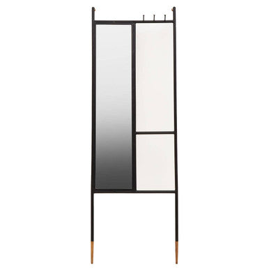 Orsina Nirav Black Iron Floor Mirror with Integrated Coat Rack