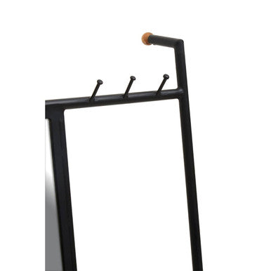 Orsina Nirav Black Iron Floor Mirror with Integrated Coat Rack