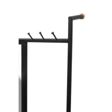 Orsina Nirav Black Iron Floor Mirror with Integrated Coat Rack