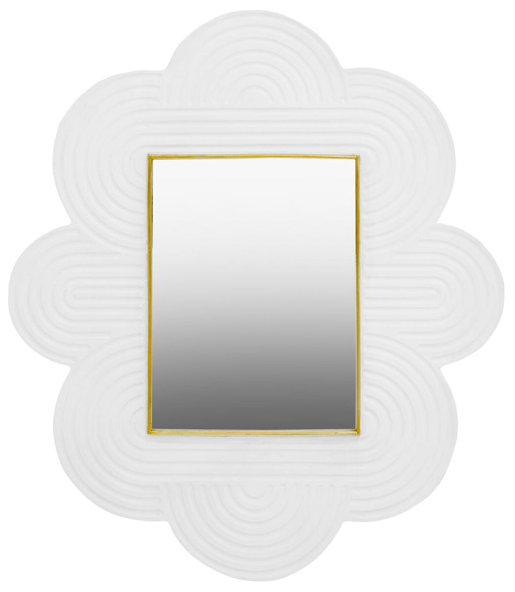 Orsina Saras White Mango Wood Wall Mirror with Brass Edging