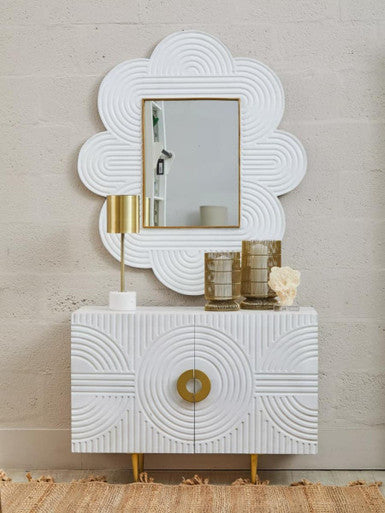 Orsina Saras White Mango Wood Wall Mirror with Brass Edging