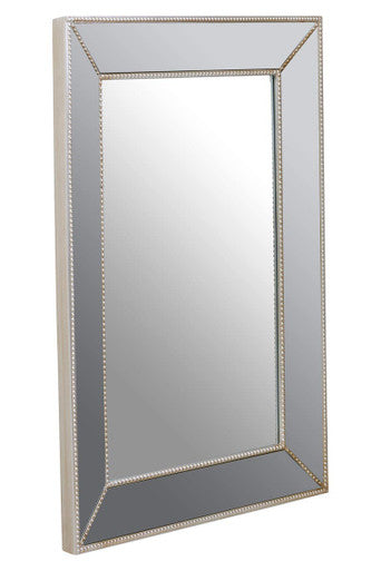 Orsina Lapari Silver Rectangular Wall Mirror with Beaded Border