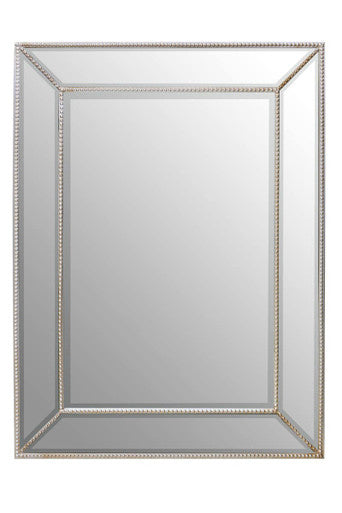 Orsina Lapari Silver Rectangular Wall Mirror with Beaded Border