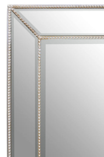 Orsina Lapari Silver Rectangular Wall Mirror with Beaded Border