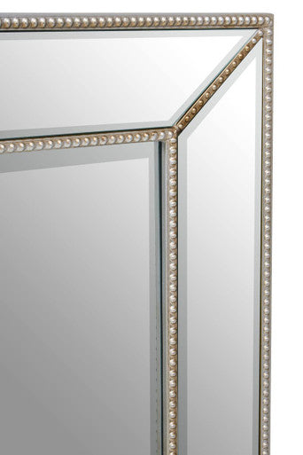 Orsina Lapari Silver Rectangular Wall Mirror with Beaded Border