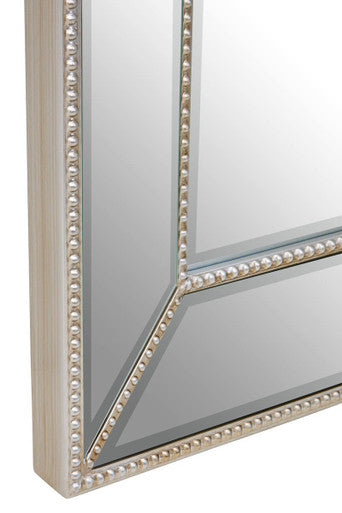 Orsina Lapari Silver Rectangular Wall Mirror with Beaded Border