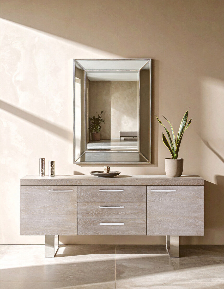 Orsina Lapari Silver Rectangular Wall Mirror with Beaded Border