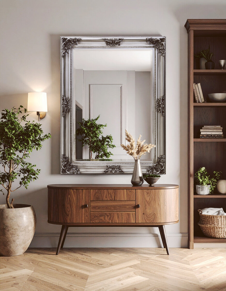 Orsina Lora Silver Wall Mirror – Rectangular Floral Wooden Frame