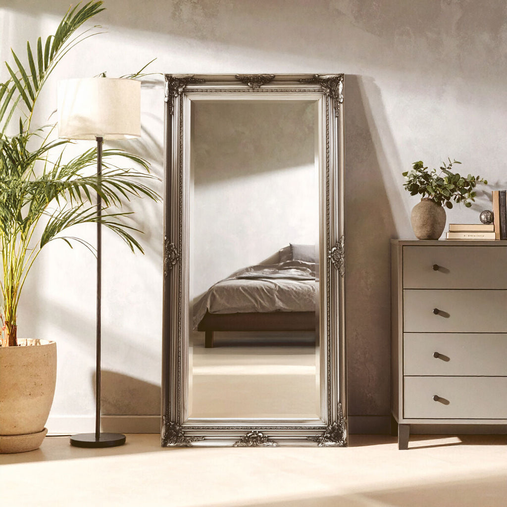 Orsina Lori Silver Wall Mirror – Ornate Floral Wooden Frame