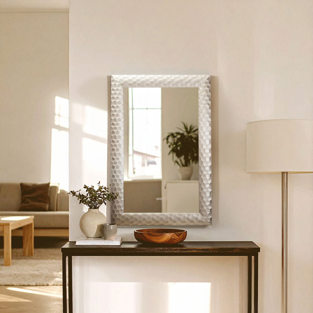Orsina Ludlow Silver Wall Mirror | Geometric Honeycomb Frame, 60x90cm