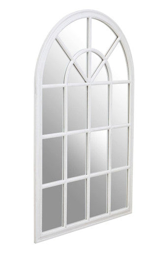 Orsina Lovida White Arched Windowpane Mirror – Matte Wooden Wall Decor
