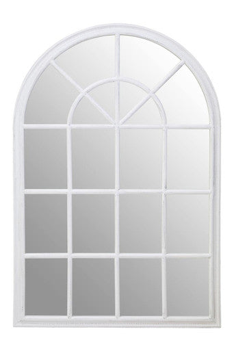 Orsina Lovida White Arched Windowpane Mirror – Matte Wooden Wall Decor